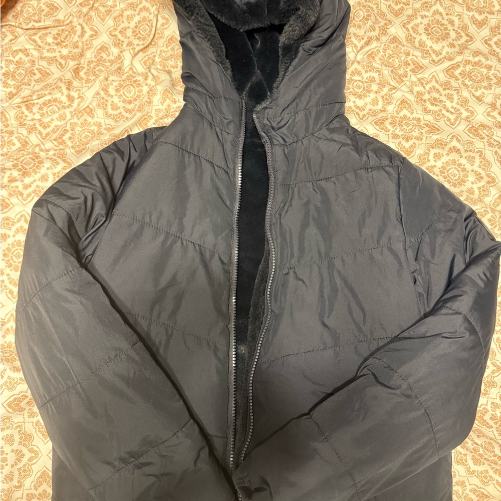 Abercrombie & Fitch Men's Charcoal Hooded Puffer Jacket